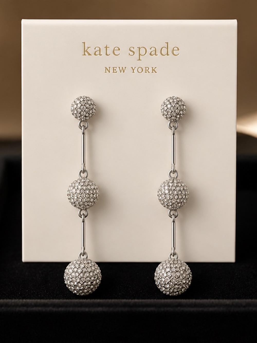 kate spade Silver Pavé Triple-Ball Drop Earrings